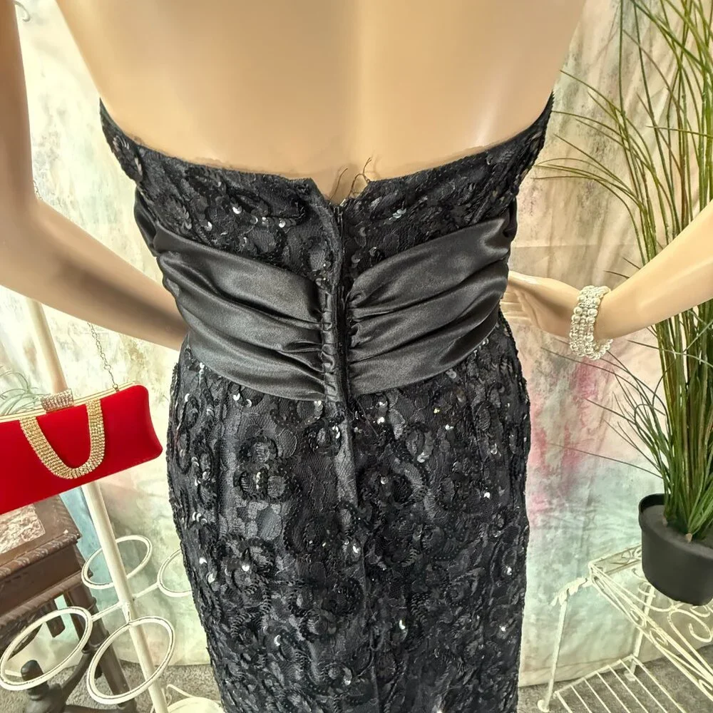 VTG📌 Mike Benet 90s Strapless Sequin Cocktail - Formal Mini Dress with Bow - Picture 11 of 16